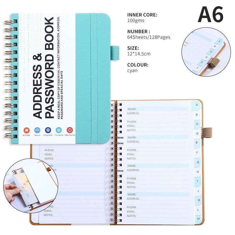 A6 Password Coil Notebook with Custom Letter Tabs & Logo for Business Meetings