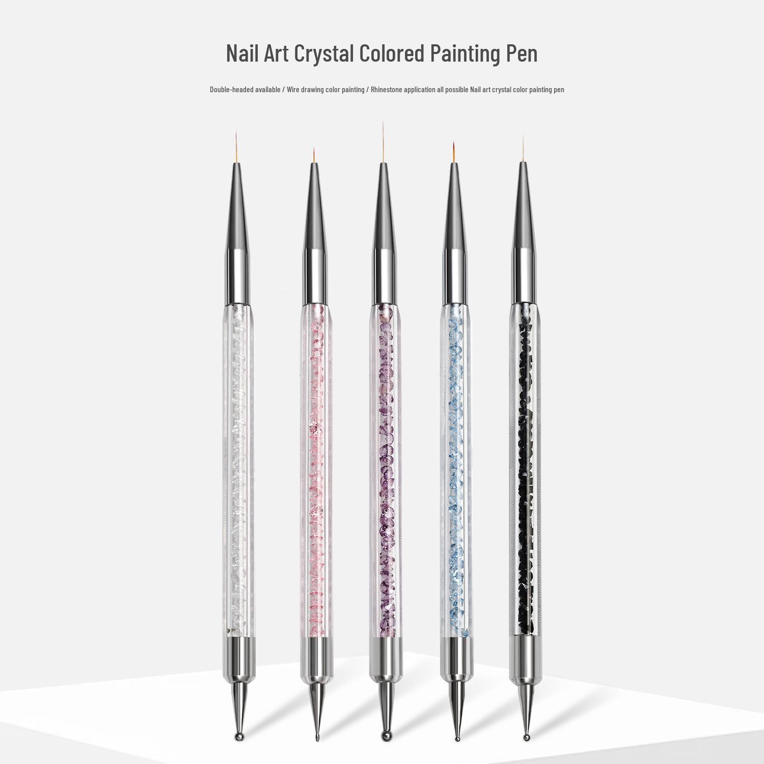 5-Piece Double-Ended Nail Art Brush Set with Rhinestone Picker and Liner Pen
