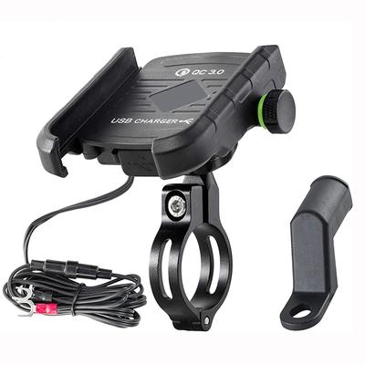 Motorcycles Phone Mount with QC3.0, Socket Handlebar/ Rear-View Mirror Phone Holder Charger for 12V/24V Vehicles Compatible with 4.0-7 Inch Phones