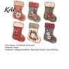 Wooden Christmas Tree Ornaments 6 Pcs Rustic Stocking Ornaments, 2D Flat Vintage Socks Hanging Decoration Distressed Texture Decor with Flower Pattern
