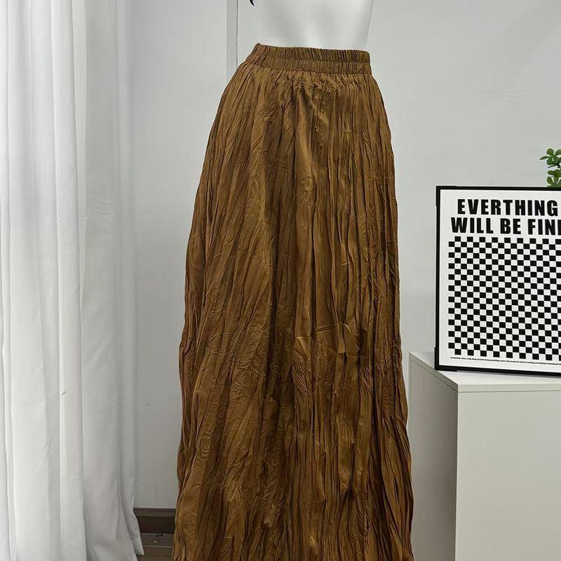 

Fashion Style New Fashion Casual Loose Pleated Skirt High Waisted Pleated Dress Dark brown One size