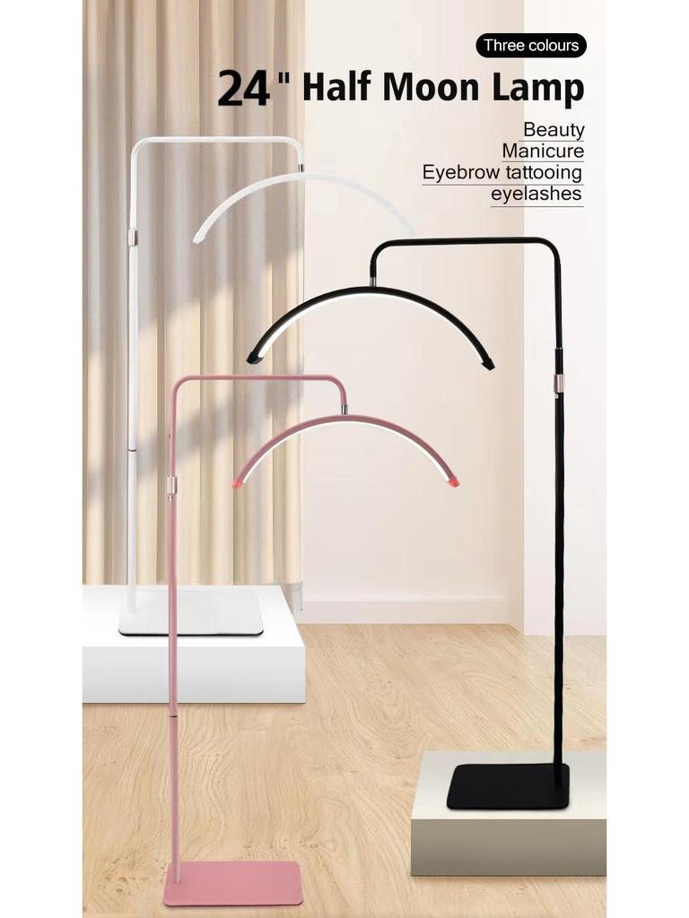24-inch Half-Moon LED Beauty Lamp for Manicure, Microblading, Eyebrow, Eyelash, Eye Protection, Floor Fill Light.