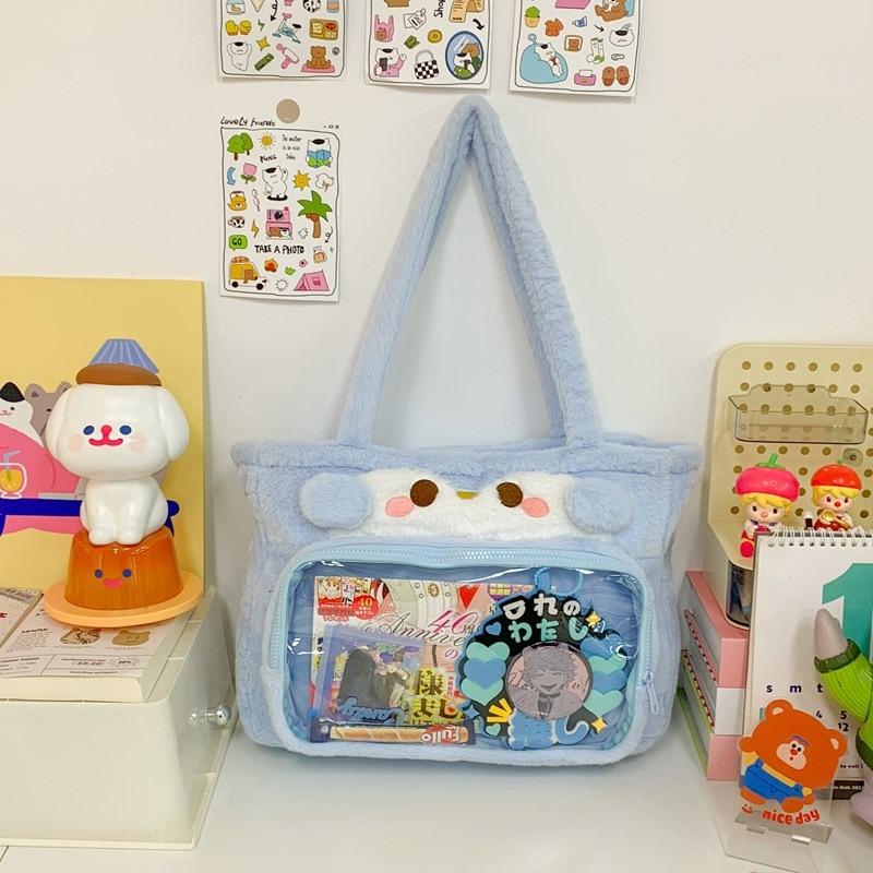 Cartoon Rabbit Small Food Large Capacity Transparent Handbag Two-dimensional Plush Tote Bag Student Commuter Bag