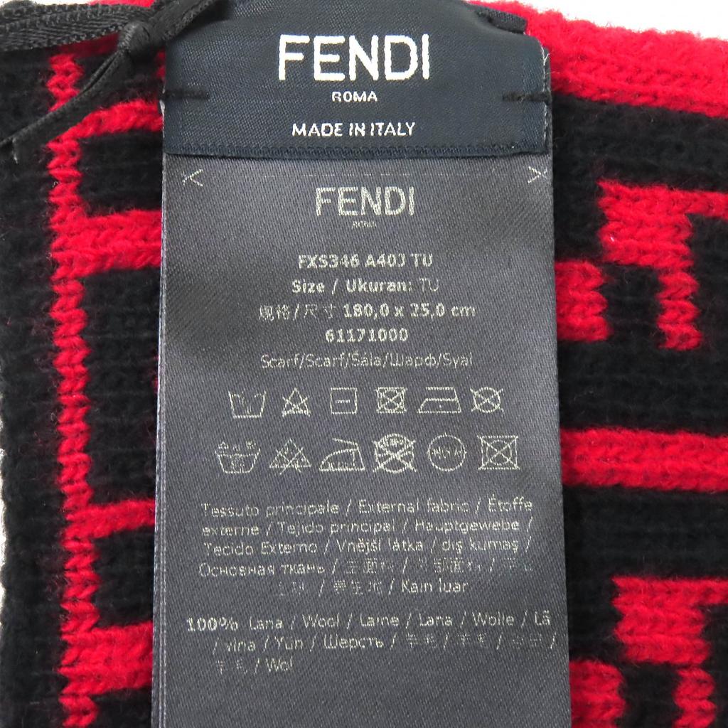 Pristine FENDI Scarf FF Logo Zucca Pattern Red wool Women FXS346 Used