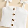 Toddler Baby Girl Outfit Bow Straps Ribbed Knit Tank Tops Belt A-line Mini Skirt Set 2pcs Summer Cute Clothes