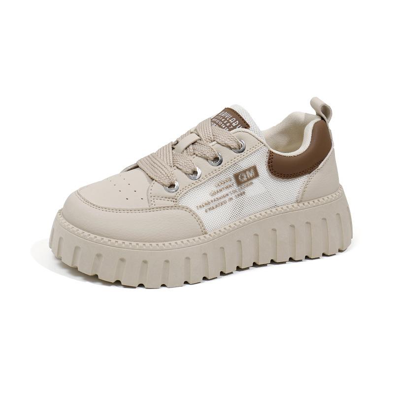 Damen-Sommer-Freizeitschuhe, rutschfest, modisch, mit Schnürung, klobige Plateau-Sneaker, atmungsaktive Mesh-Wanderschuhe, PU-Leder, Sport-Lauf-Sneaker für Damen
