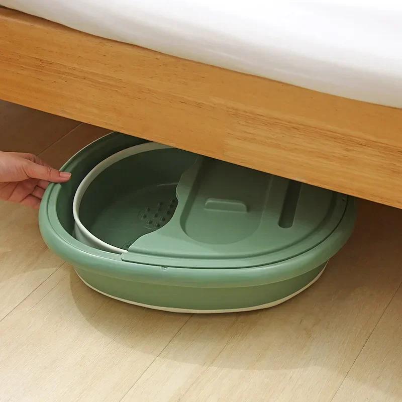 Foldable Foot Bathtub Portable Foot Soaker Tub with Cover Lid Wash Basin Home Laundry Basket Massage Bath Soak Feet Container