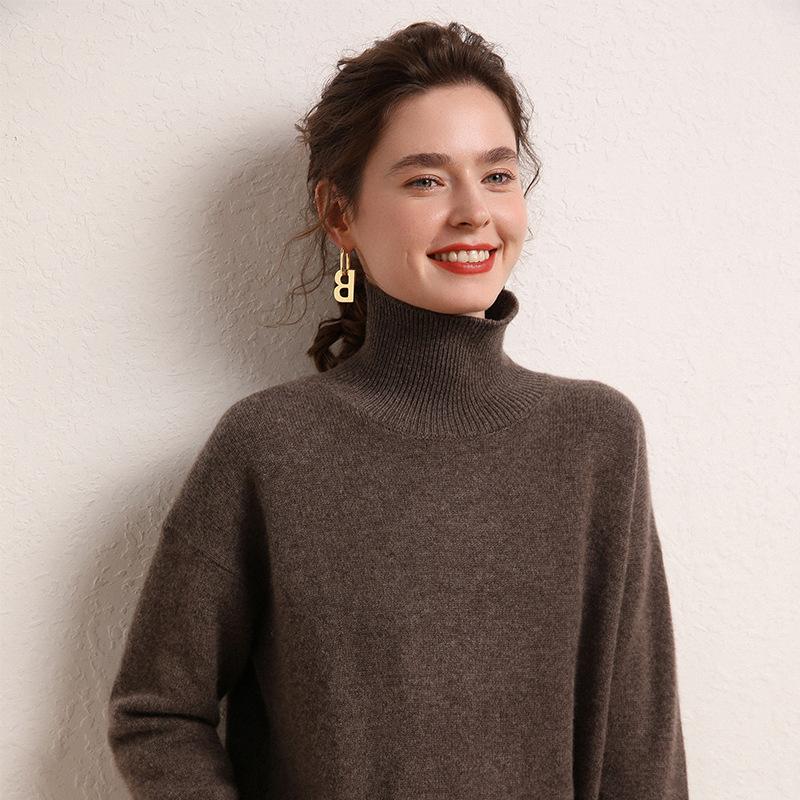 

Женская одежда Шерстяной красный свитер Водолазка Свободные повседневные джемперы Пуловеры Мягкие свободные верхняя одежда Зима One Size коричневый