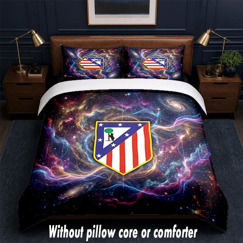 Set Biancheria da Letto Design Atletico Madrid 1 Copripiumino + 2 Federe Morbido Traspirante Biancheria da Letto per la Casa