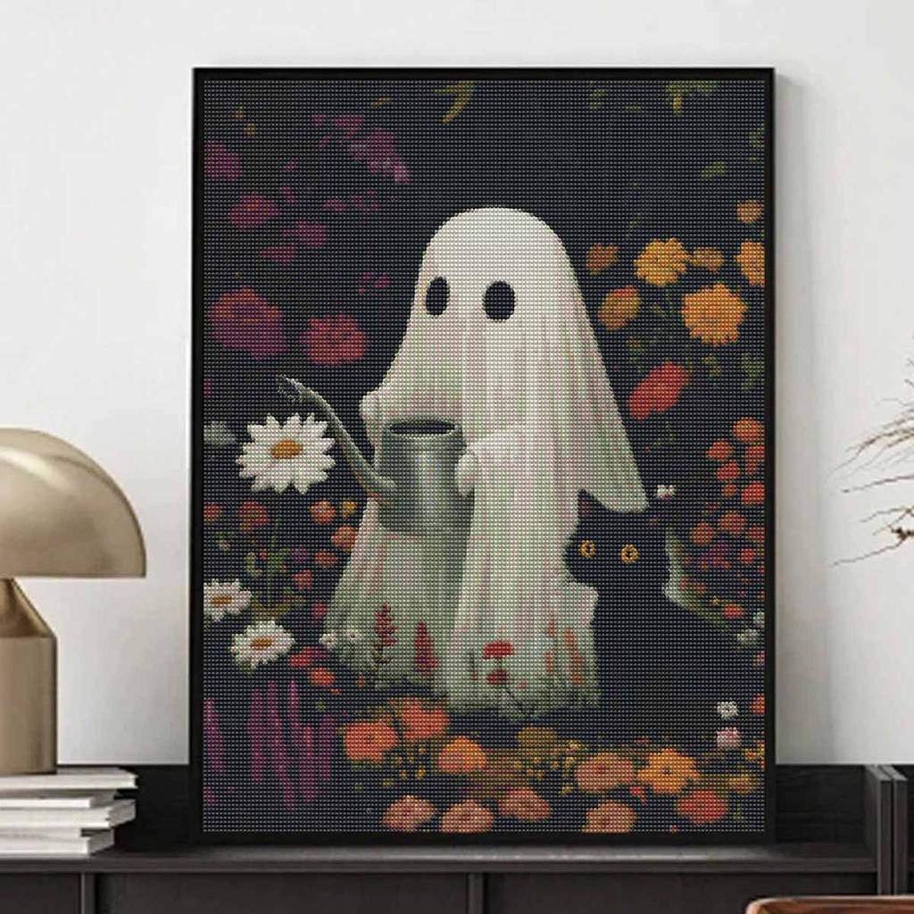 Halloween Diamond Painting Kit Cute Ghost Watering Flowers Black Cat Handmade Diy Painting Home Decoration Painting