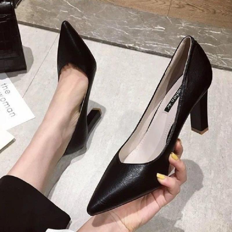  zapatos de mujer women classic black pointed toe leather slip on stiletto heel shoes for sexy party office pumps ab705