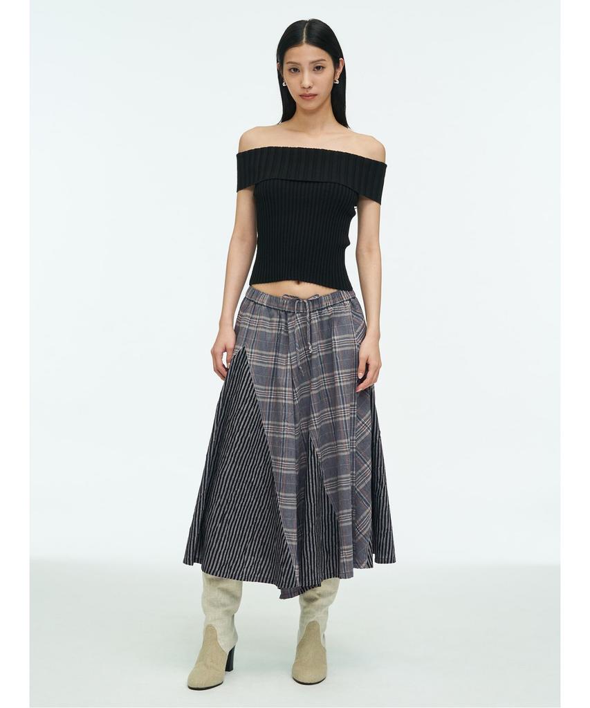 Anggae Checkered Skirt Pants Light Gray
