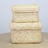 Woven Straw Storage Baskets with Lid Rattan Snack Container Multipurpose Bins Laundry Toys Organizer Household Folding Straw Box