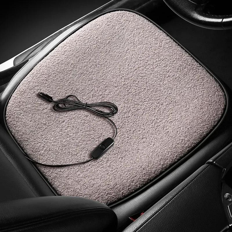 Winter Heated Car Seat Cover Heated Cushion Car Pet Lambswool Heating Warmer Cushions Auto Heating Seat Mat Electric Heating Pad