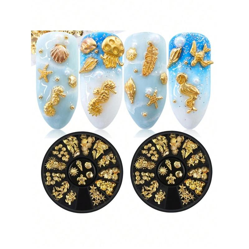 Ozean-Thema Metallnieten Strasssteine Nagel Schmuck Füllungen Anhänger Stern Muschel 3D Nagelkunst Dekoration DIY Zubehör Nagelkunst Zubehör
