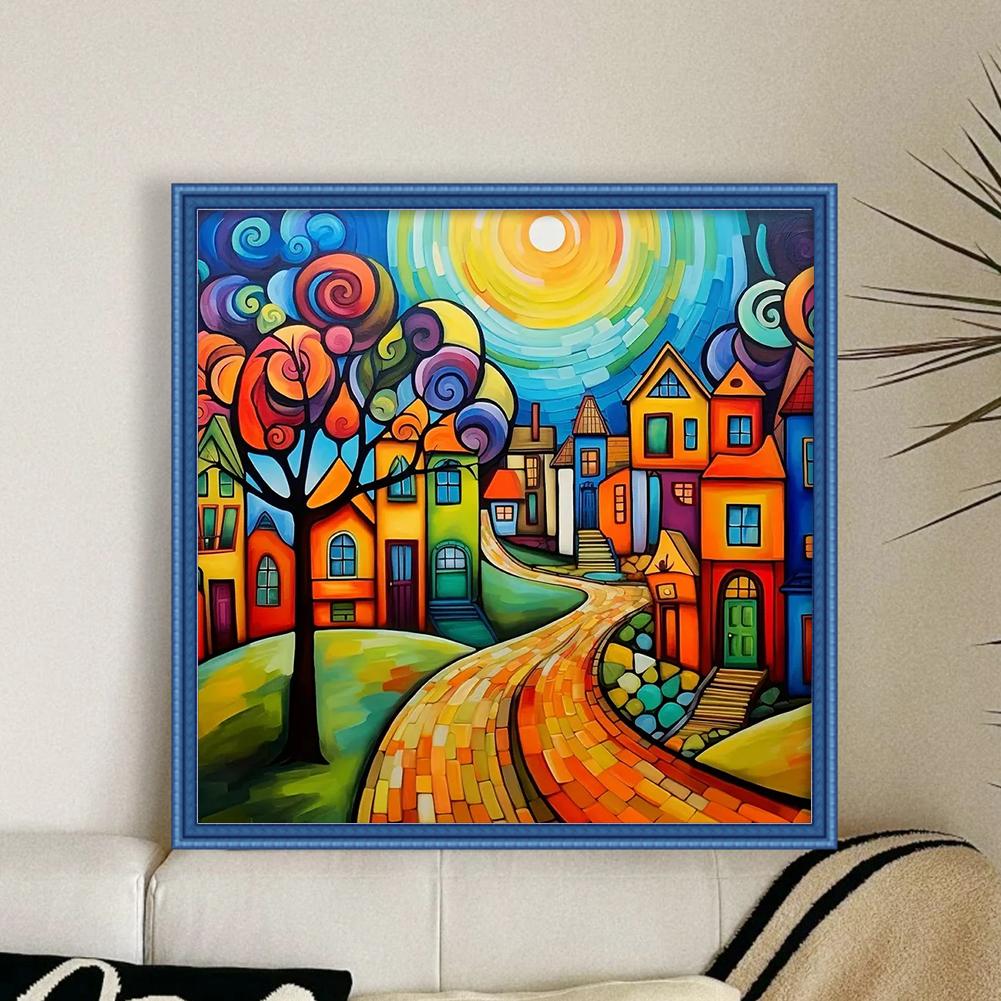 Plná výšivka Ekologická bavlněná nit 14CT Počítaná sada křížkové výšivky Domy 40x40cm