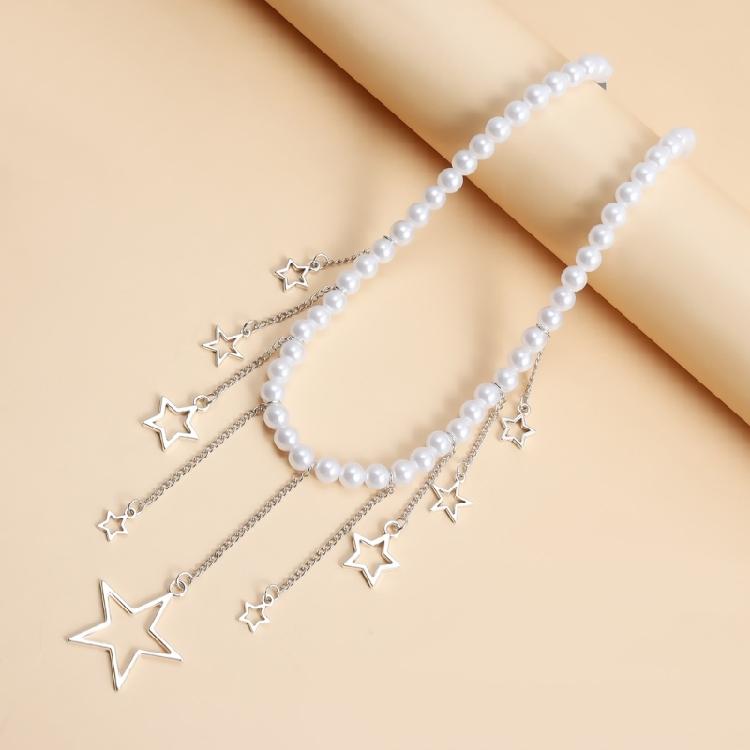 Auffällige Perlenkette Stern-Halskette Mädchen Einfacher Imitationsperlen-Choker