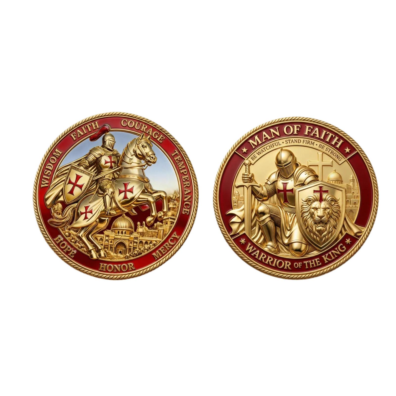 Medieval Knight Commemorative Coin Gift Box with Metal Relief Commemorative Medal Double sided Coin Craft Gift