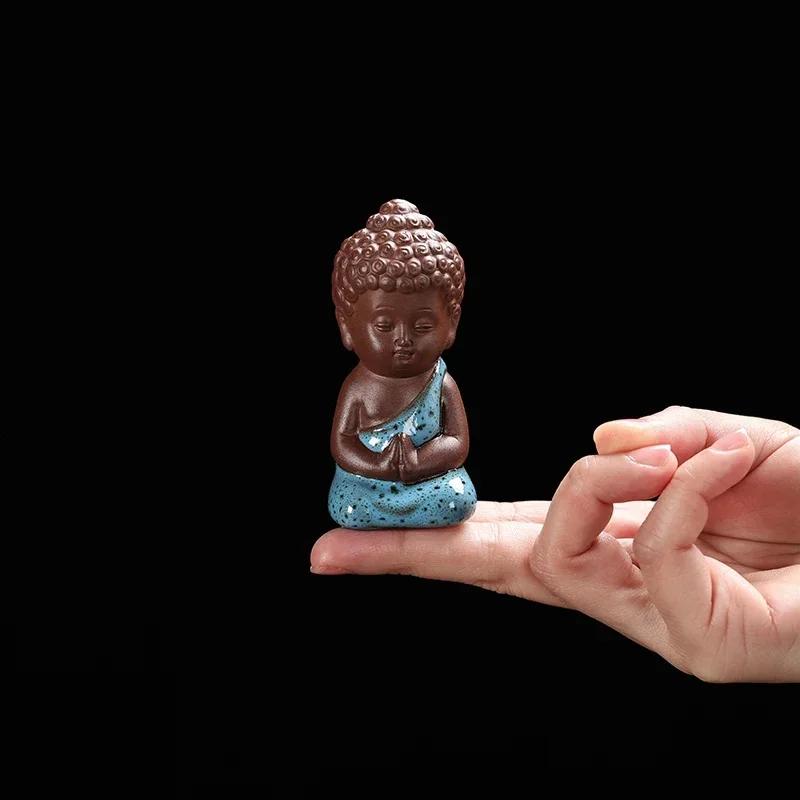 Creative Purple Clay Tea Pet Ornament Lovely Small Buddha Monk Figurine Handmade Sculpture Tea Set Decor Garden Bonsai Art