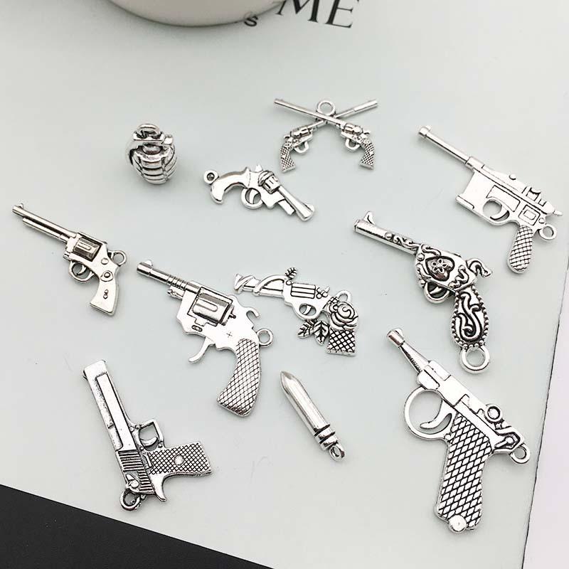 DIY Vintage Alloy Jewelry Accessories Ancient Silver Gun Weapon Bullet Necklace Bracelet Pendant Factory Direct Sales