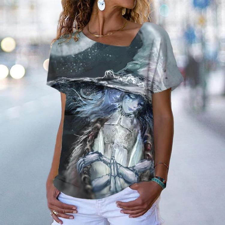 Streetwear Damskie Luźne Codzienne Koszulki V-neck z Kwiatowym Wzorem Krótki Rękaw