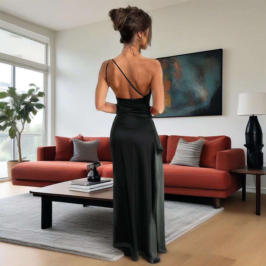 Summer New European and American Diagonal Neck Split Sleeveless Women's Clothing Sexy Slim Evening Dress Dress