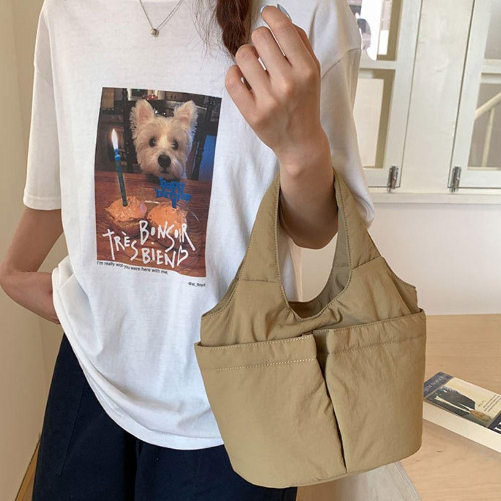 Large Capacity Folded Bucket Bag Multi-pouch Solid Color Handbag Simple Commuting Tote Bag  Male