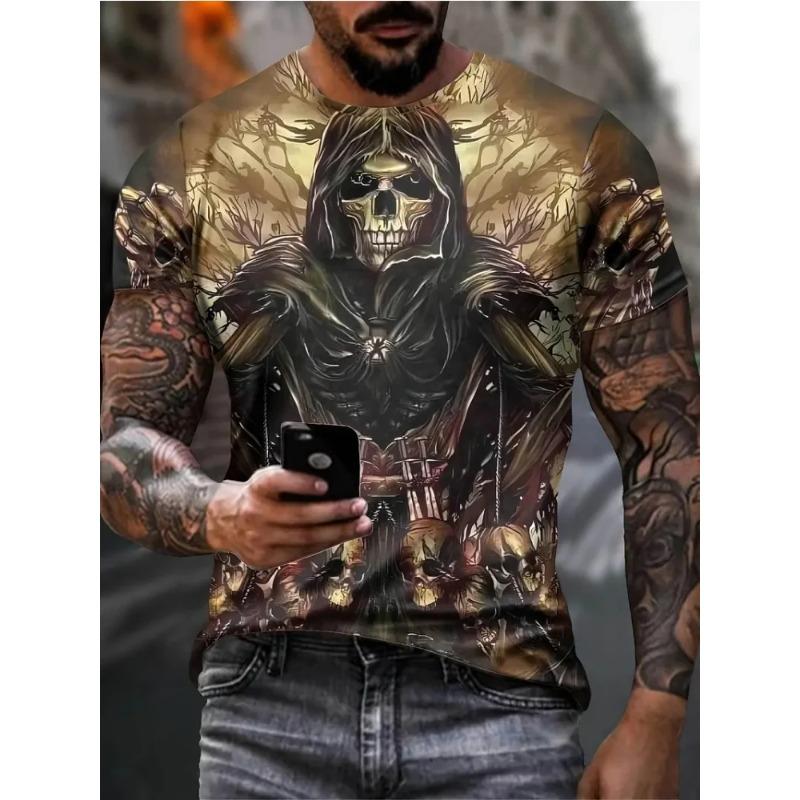 Men's Punk Skull 3D Prints T-Shirt Summer Fashion Outdoor O-Neck Skull Graphic T Shirts Street Short Sleeve Tee Top Men Clothing