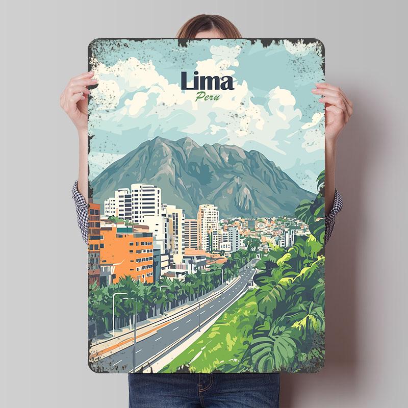 Lima Peru Travel Poster Customized Wall Art Vintage Metal Signs Retro Tin Plaque for Man Cave House Decor Gamer Decoration Room 7.9x11.8In(20x30cm)