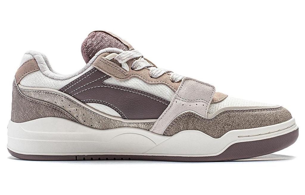 Li Ning Moon White Slip Resistant Abrasion Resistant Low top Skateboard Shoes Men's Brown White AGCS251-22