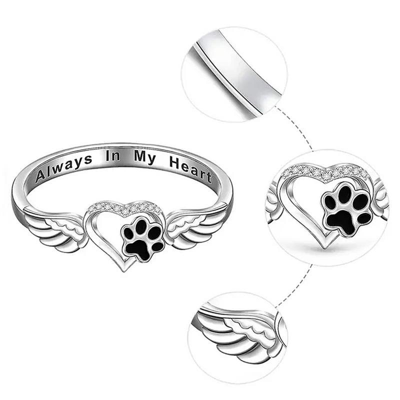 Heart Dog Footprint Design Rings  Sterling Silver Cute Love Dogs Accessories Exquisite Versatile Daily Party Jewelry