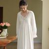 Comfortable Cotton Long Sleeve Embroidered Nightgown with Chest Pad, Plus Size, Wearable Outside, Spring/Autumn Sleepwear
