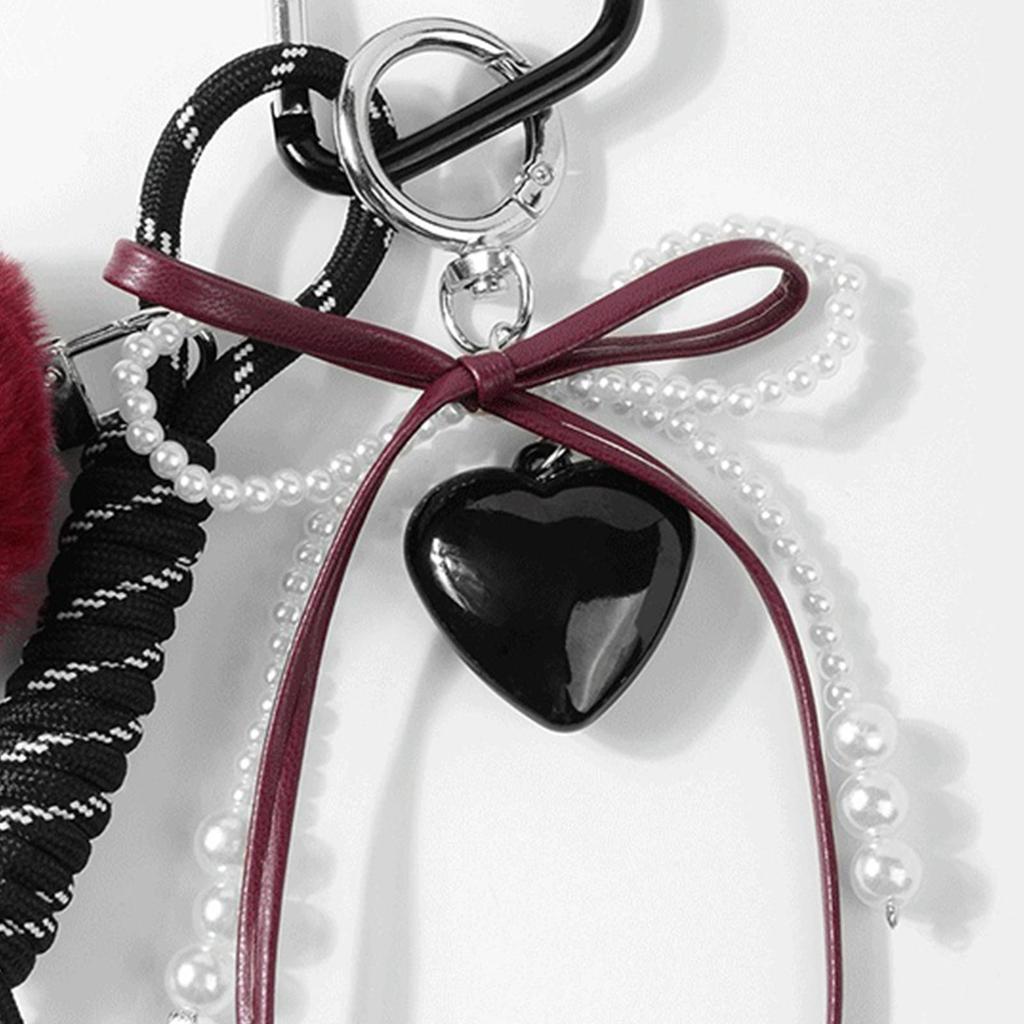 Retro Handmade Knitted Bowknot and Heart Charm Key Holder Bag Pendant Accessories Stylish Car Key Ring for Daily Use
