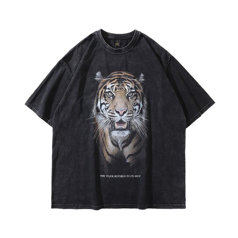 American Vibe Lazy Wind Wash Old Small Neckline Short Sleeve T-Shirt Men'S Casual Street Tide Brand Half Sleeve Tee