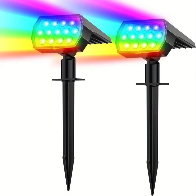 

Сонячні прожектори 13 LED RGB з 7 режимами, вуличні кольорові прожектори, ландшафтне освітлення для саду, автоматична зарядка 2Pcs