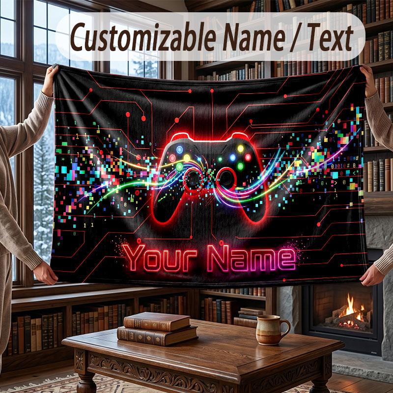Neon Colorful Theme Throw Blanket Custom Name Text Personalized Blanket Soft Cozy Blanket for Home Sofa Bed
