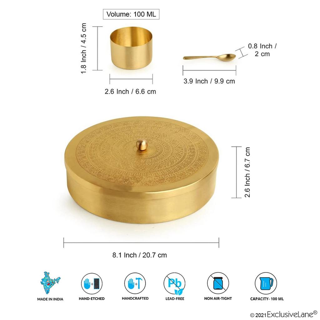 Spice Container (100 Ml), Floral Brass Spice Box for Kitchen (Gold),  ExclusiveLane