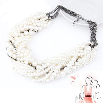 Bridal Winding Luxury Choker Rhinestone Simulated Pearl Necklace Multiple Layer