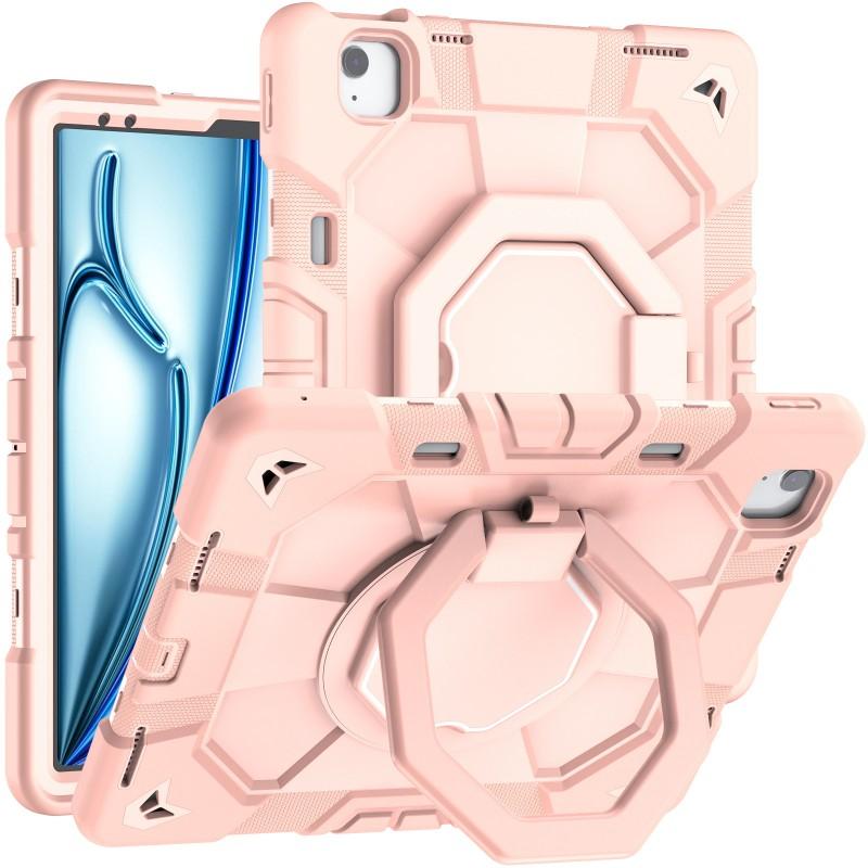 IPad Air 13-inch M3 M4 Case With 360 Rotating Stand Shockproof PC Silicone Hybrid Cover Hand Strap Carry Handle