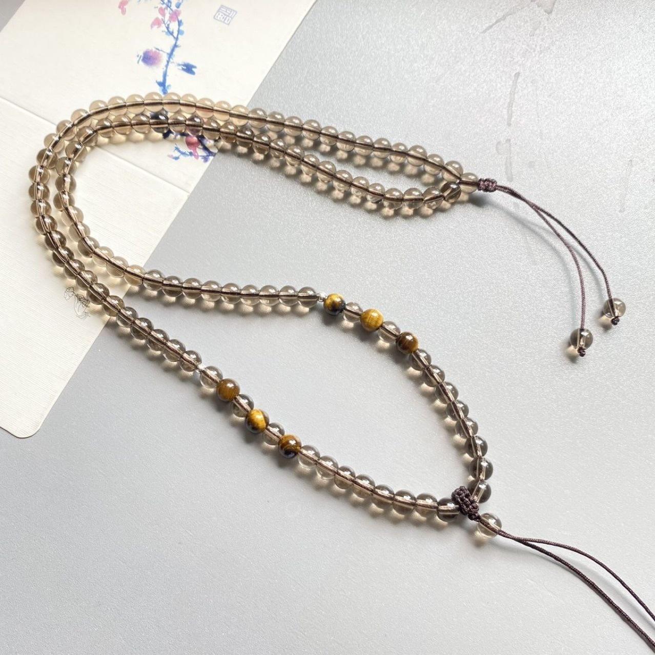 

Versatile Tea Brown Crystal Beaded Necklace Thangka Amulet Fox Fairy Sweater Chain 6mm Imitation Crystal