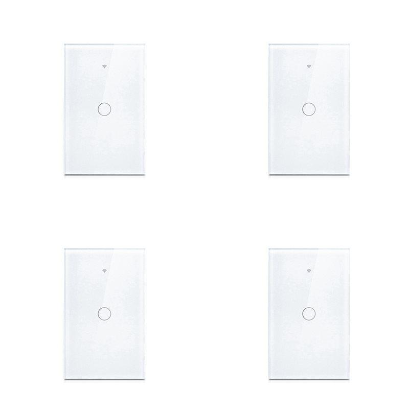 ABBP-4X Tuya US Plug Wi-Fi Умный настенный выключатель 1 клавиша Без нейтрали Сенсорный экран Светодиодная подсветка Выключатели для дома Alexa Google Белый