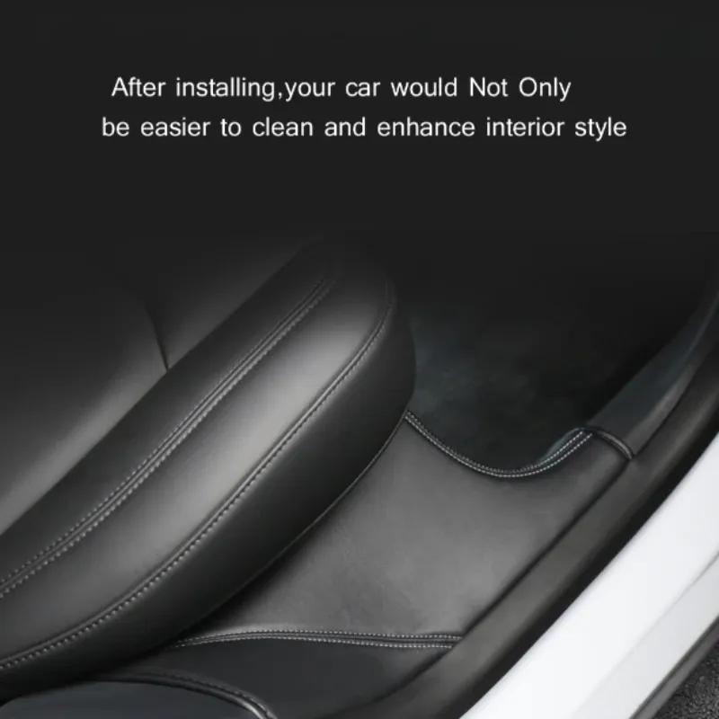 Rear Door Sill Pad for Tesla Model Y Anti Kick Film Dirt Threshold Strip PU Leather Protective Cover Inner Hidden Pads 2021-2024