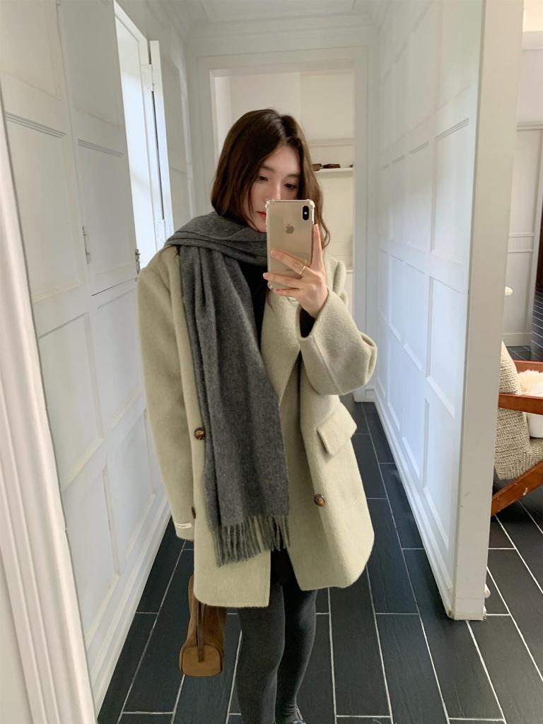 Q063 Women's Korean Style Cashmere Coat: Loose Fit, Versatile, Designer Wool Overcoat