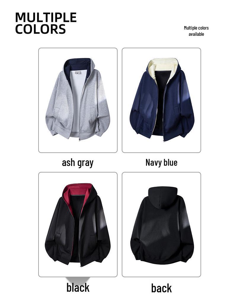 Dragon Spirit Men's Velvet Thick Winter Color Block Hoodie - Warm, Loose Casual Outerwear