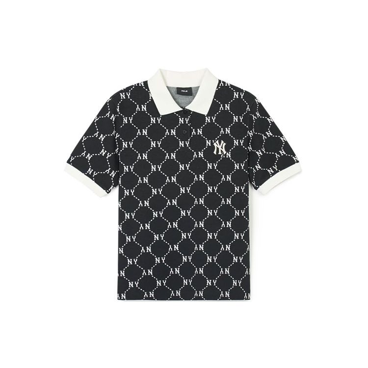 MLB New York Yankees Letter Print Casual Summer Breathable High-Quality Short Sleeve Polo Shirt Women Tops Black 3FPQM0243-50BKS
