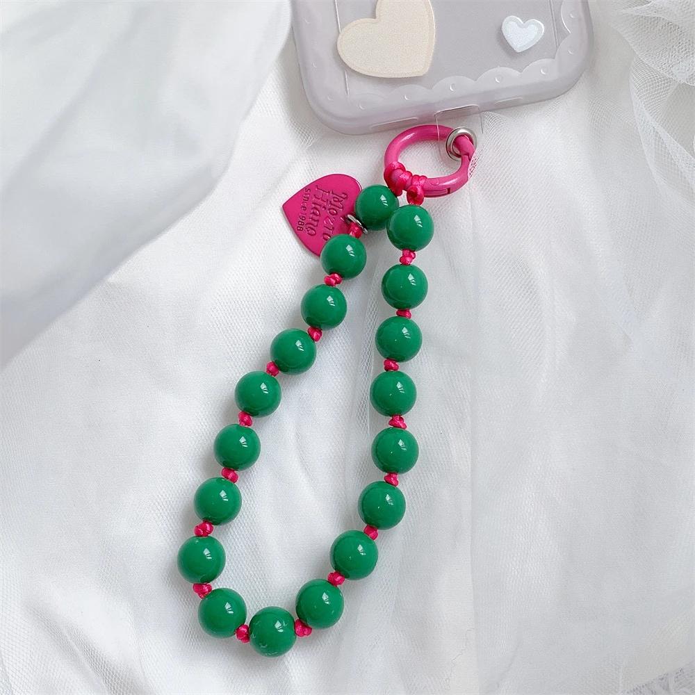 

Phone Lanyard Short Style Wrist Strap Love Heart Handmade Beaded Bracelet Universal Pendant Wide Handstrap AntiLoss Hanging Rope Plastic