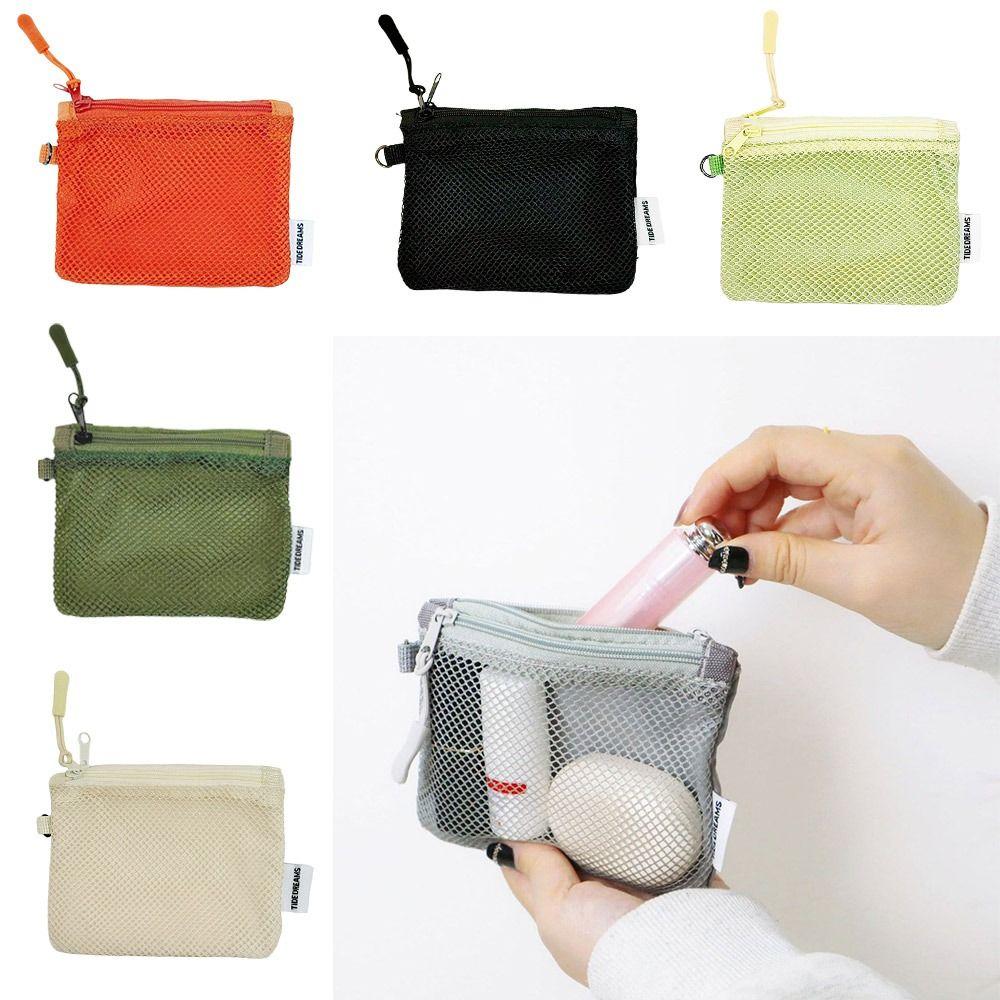 Large Capacity Mesh Cosmetic Bag Dopamine Color Coin Purse Durable Make Up Case