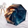 Antike Zivilisation, Kosmisches Tor Automatischer Regenschirm einfaches Acht-Rippen-Design, leuchtendes Farbmuster, robuster Eisenrahmen, ideal für