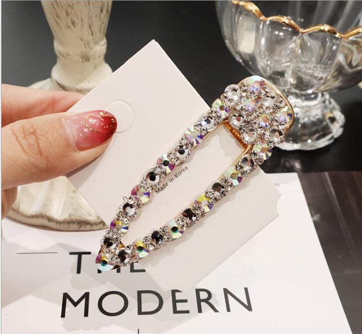 Luxury Full Crystal Pearl Hair Clips Pins Fashion Geometric Waterdrop Rectangle Duckbill Clip For Women Girls Hair Accessories