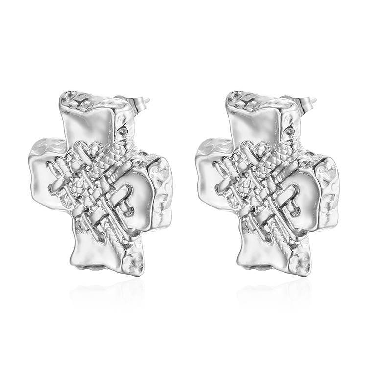 Fashion Versatile Retro Personality Cross Earrings High Sense Women's 18K Gold Stainless Steel Earrings